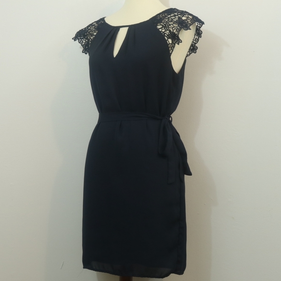 Forever 21 Navy Blue Chiffon Crochet Cap Sleeve Dress - Picture 2 of 9
